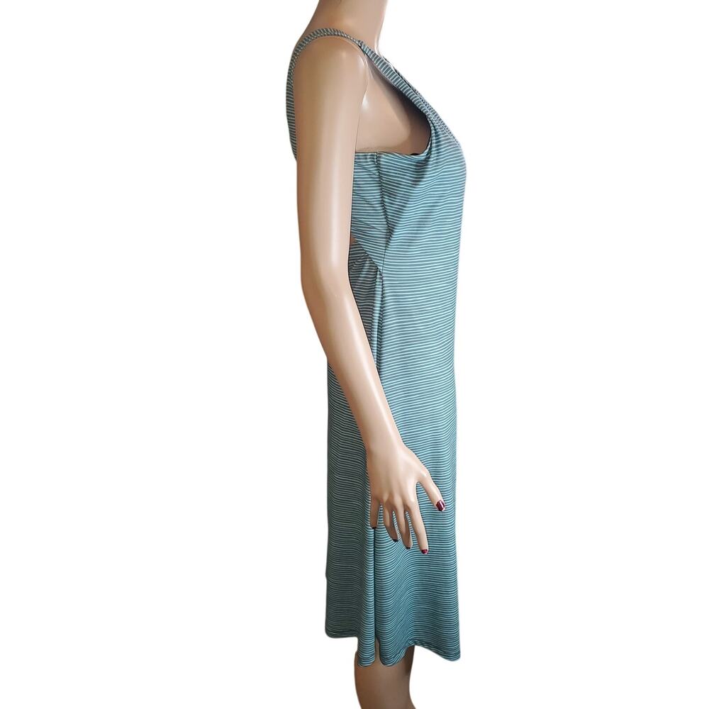 prAna Skypath Dress M Teal Gray Stripe Built In Bra Midi Active Outdooor - Picture 4 of 10